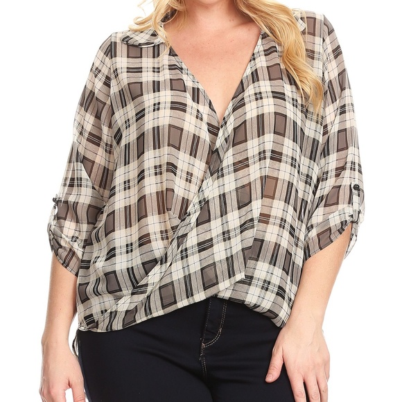 Lilian Plus Size Plaid Wrapped Tunic Top - Picture 3 of 7